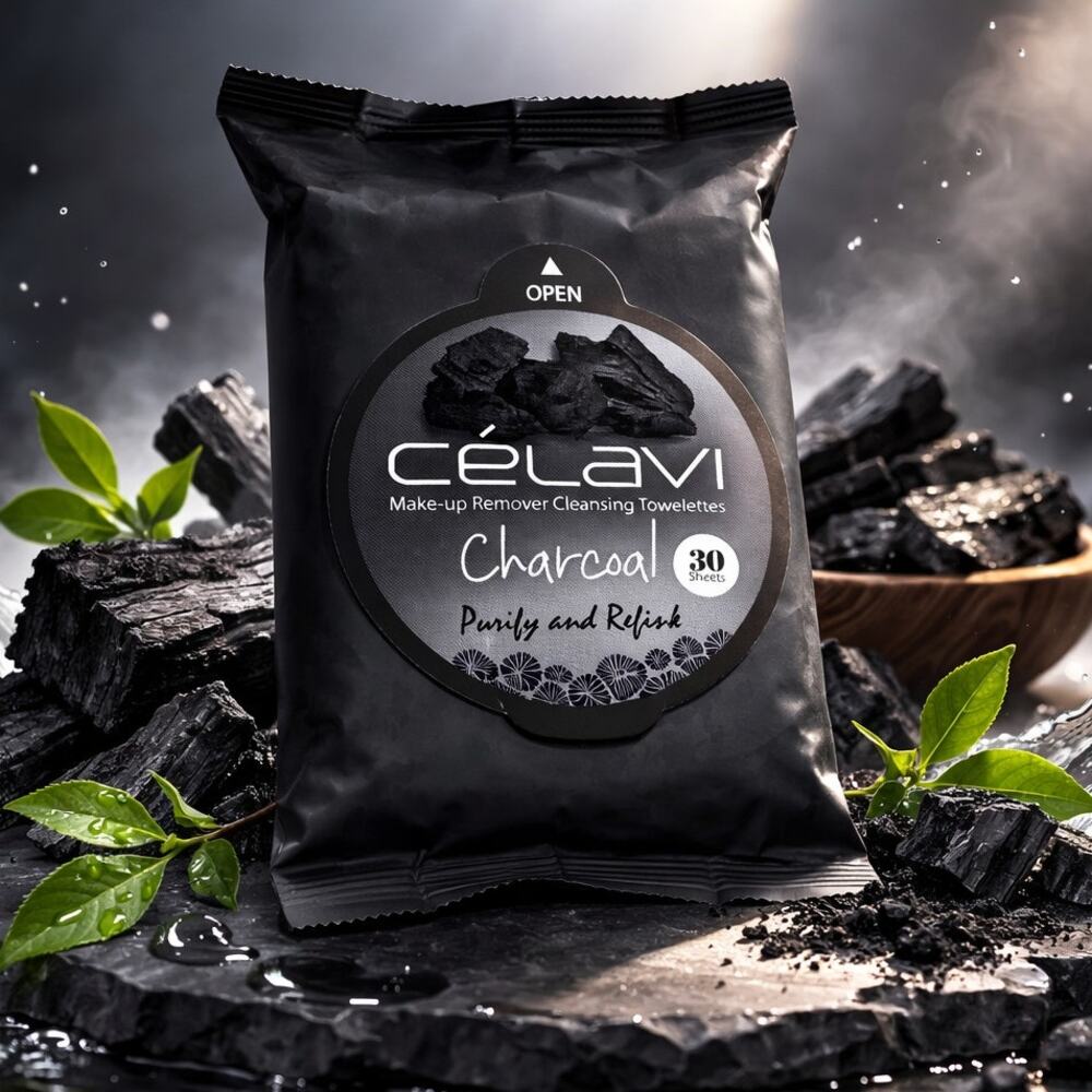 Celavi Charcoal Make-Up Remover Wipes NEW